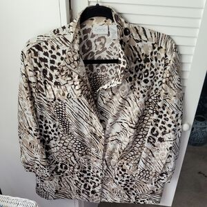 Chico's Animal Print Dusted With Gold Utility Jacket (3=16/XL)
